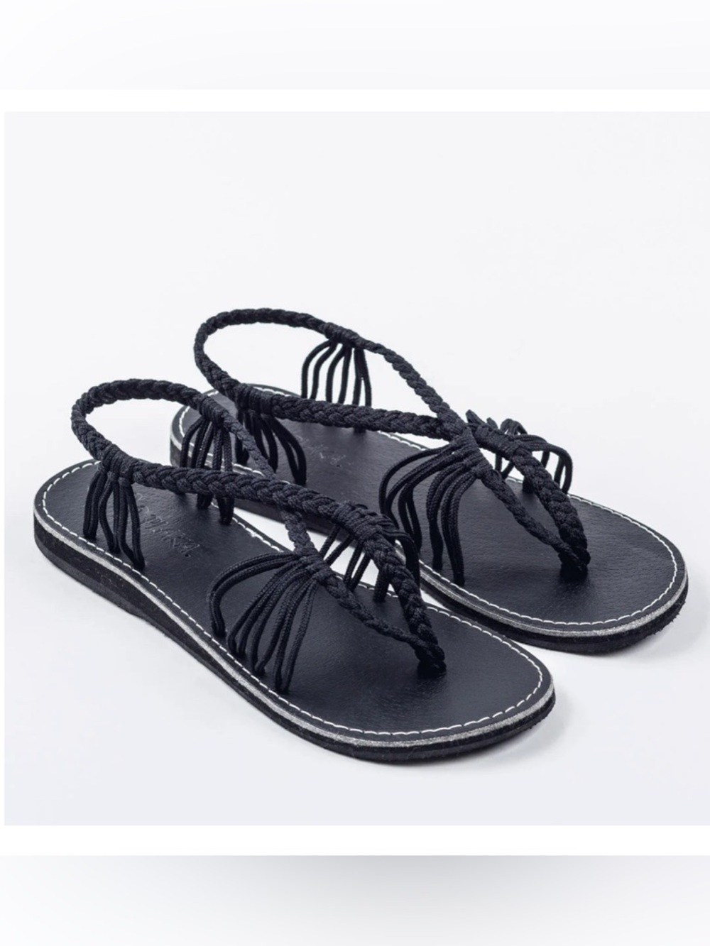 Plaka Seashell Hand Woven Sandals Braided Black Toe-Loop Womens 8 Brand New